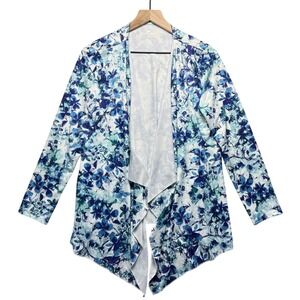 Princess Cruises Kimono Top Y2K Floral Print Rhinestones Open Front  Blue White